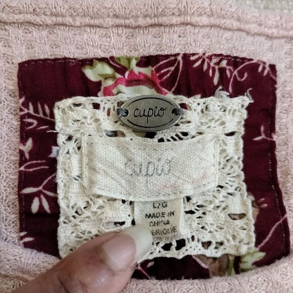 Cupio Flowy Light Pink Waffle Knit Tunic Top Size Large - Picture 2 of 6